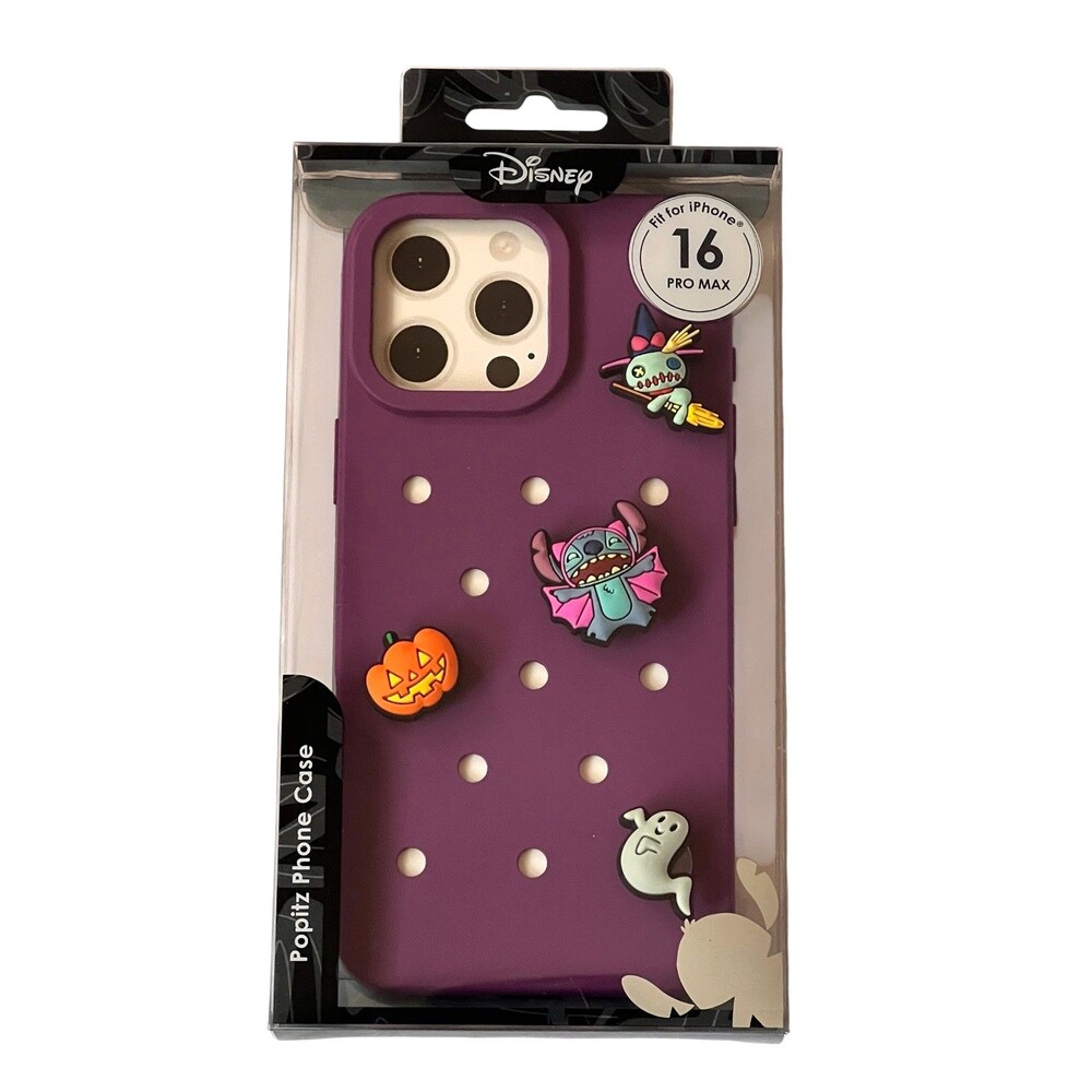 DISNEY Stitch Popitz iPhone 16 PRO MAX Case Purple Halloween Snap On Charms NEW